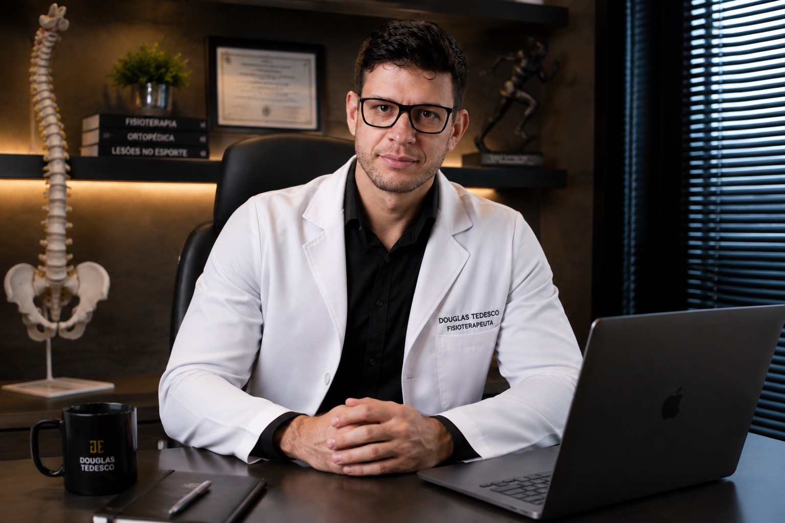 Douglas Tedesco, fisioterapeuta, em seu consultório